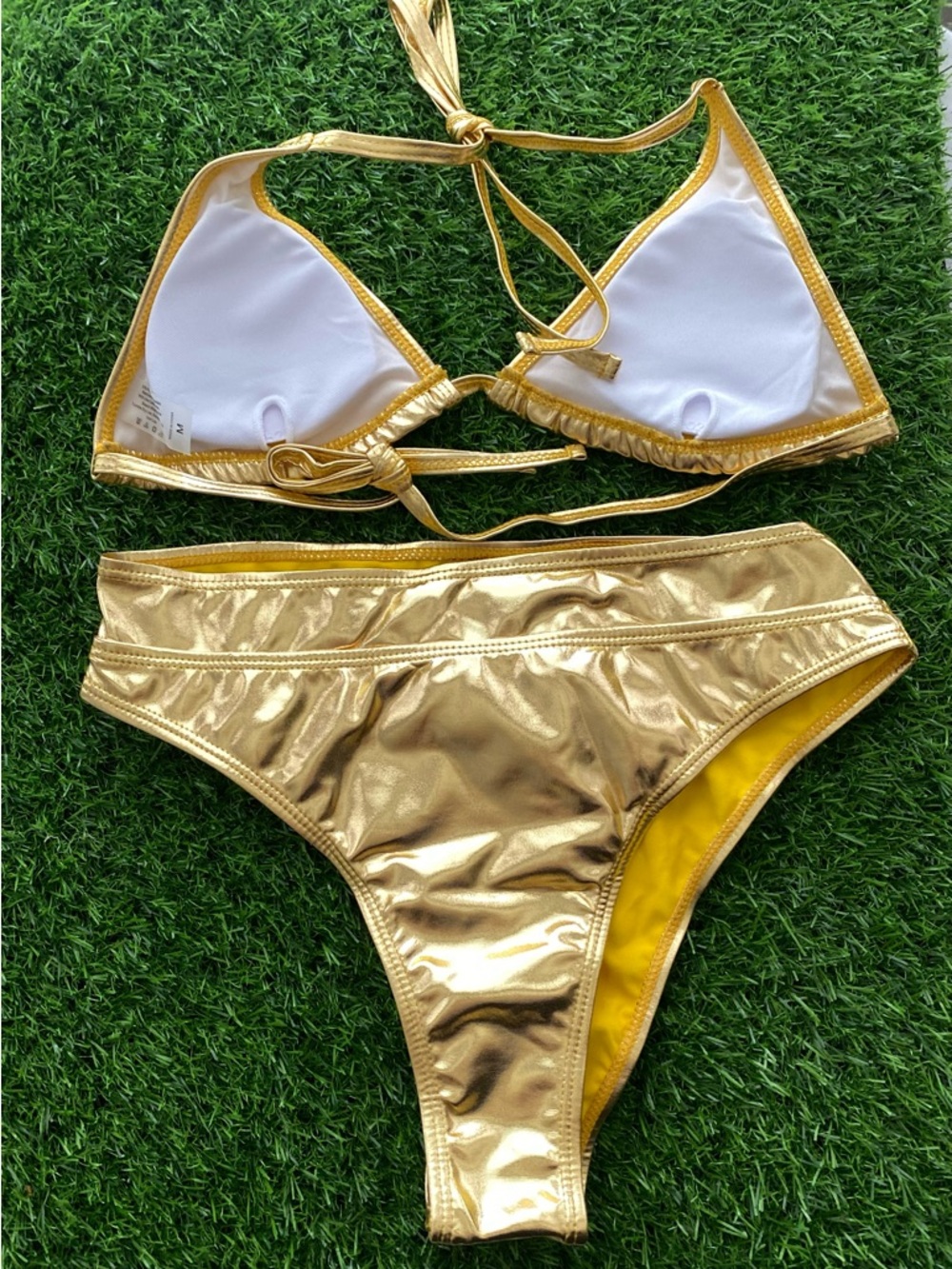 YAUASOPA Gold Metallic Bikini Set Size M NWOT - Picture 12 of 12